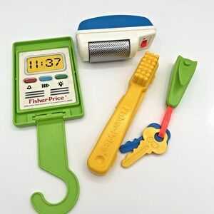 Vintage Fisher-Price Shaving Kit #2000 1985 lot of 4 toothbrush clippers keys